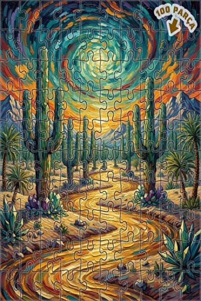 Teona Ahşap لغز خشبي بإطار ذو طابقين بمظهر لوحة زيتية من سلسلة أحلام الصحراء ...