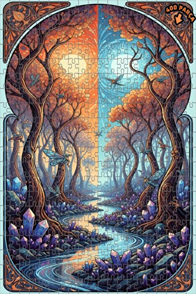 Teona Ahşap لغز خشبي مؤطر بطبقتين من الغابة الكريستالية السحرية 400 قطعة 35x35