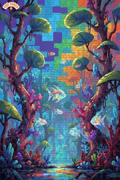 Teona Ahşap لوحة فنية رقمية ملونة لغابة تحت الماء، لوحة زيتية بإطار خشبي مزدو...