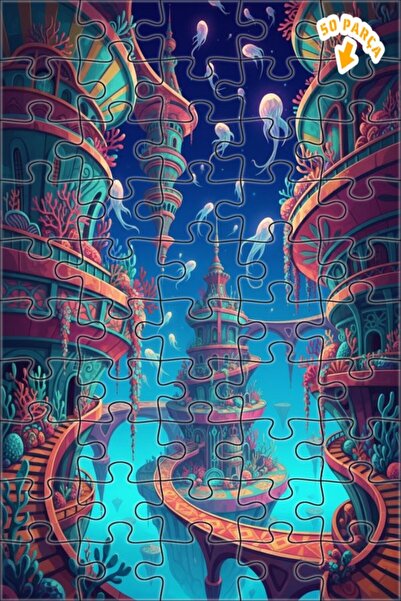 Teona Ahşap لغز خشبي بإطار مزدوج الطابق بتصميم مدينة تحت الماء رائعة مع مشهد ...