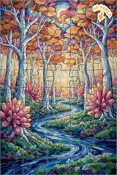 Teona Ahşap لغز خشبي مؤطر بطبقتين بمظهر لوحة زيتية لمنظر غابة كريستالية سحرية...