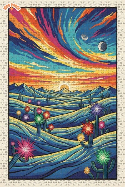 Teona Ahşap لغز خشبي بمظهر لوحة زيتية بألوان ليلة الصحراء 1000 قطعة 70×50