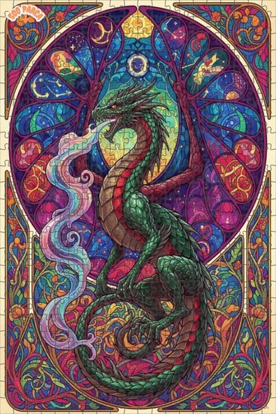 Teona Ahşap لغز خشبي بتصميم الرقصة السماوية للتنين مع زجاج ملون 500 قطعة 50x30