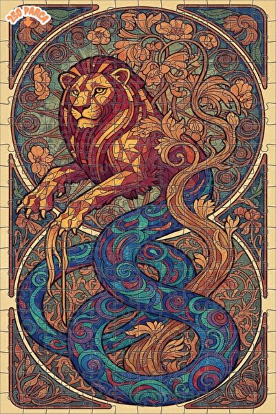 Teona Ahşap لوحة فنية خشبية مزدوجة الطبقات على شكل أفعى الأسد 250 قطعة 30x30