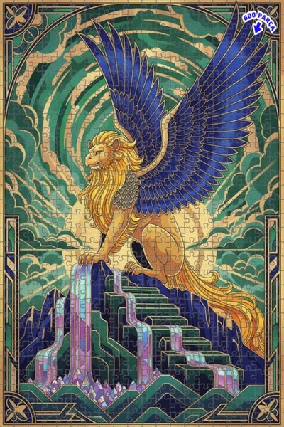 Teona Ahşap لغز خشبي مؤطر بطبقتين على شكل حيوان الأسد ذو الأجنحة الغامضة 600 ...