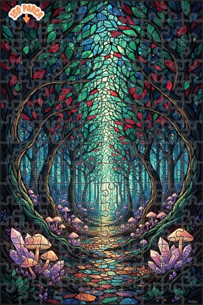 Teona Ahşap لغز خشبي مؤطر بطبقتين بمظهر فسيفساء زجاجي لطريق الغابة السحرية 15...