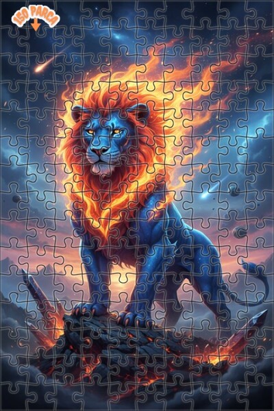 Teona Ahşap لغز خشبي بإطار مزدوج الطبقات من فن الرقمية بتصميم الأسد الأزرق مع...