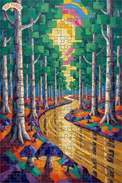 Teona Ahşap لغز خشبي مؤطر بطبقتين بمظهر لوحة زيتية لطريق الغابة السحرية 250 ق...