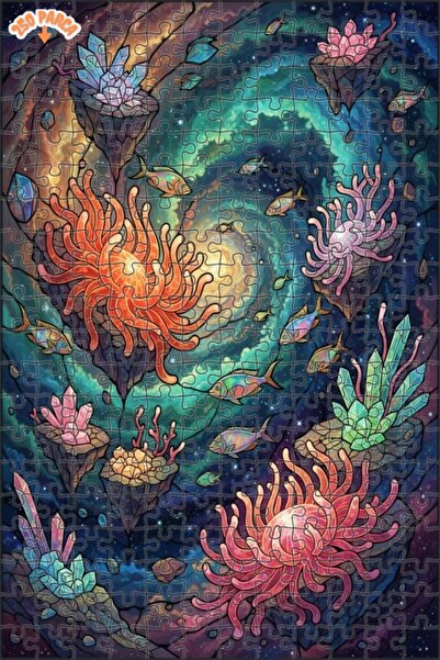 Teona Ahşap Galaxy Sea Creatures Double Layer Framed Wooden Puzzle 250 Pieces...
