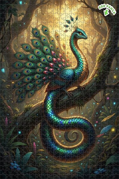 Teona Ahşap لوحة فنية بتأثير الزيت لغابة سحرية تصور ثعبان الطاووس 800 قطعة 70×50