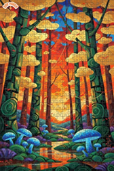 Teona Ahşap لغز فني بمظهر لوحة زيتية لفطر الغابة السحرية 500 قطعة 50x30