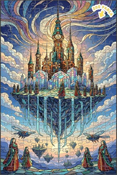 Teona Ahşap لغز خشبي بنمط فسيفساء زجاجية على شكل مدينة السماء 200 قطعة 25x35