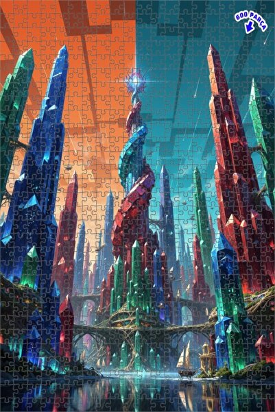 Teona Ahşap لغز خشبي مؤطر بطبقتين من كريستال سيتي تيلنج 600 قطعة 50x35