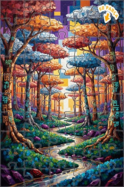 Teona Ahşap لغز خشبي مؤطر بطبقتين بتصميم عصري بمظهر لوحة زيتية، رحلة الغابة ا...