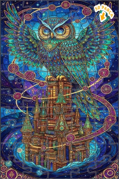 Teona Ahşap لغز خشبي مؤطر بطبقتين بتصميم فني من الزجاج الملون على شكل بومة ال...