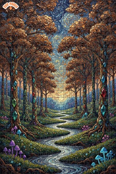 Teona Ahşap Magical Forest Stream Oil Painting Look Wooden Puzzle 500 Pieces ...