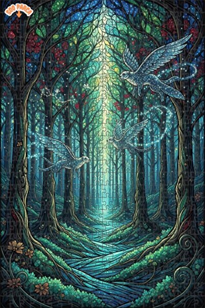Teona Ahşap Mysterious Forest Winged Creatures Oil Painting Double-Deck Frame...
