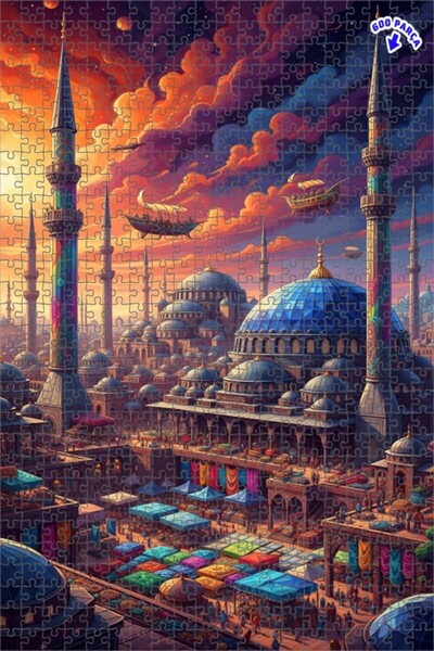 Teona Ahşap لغز خشبي مؤطر بطبقتين بتصميم مشهد مدينة غامض بمظهر الألوان المائي...