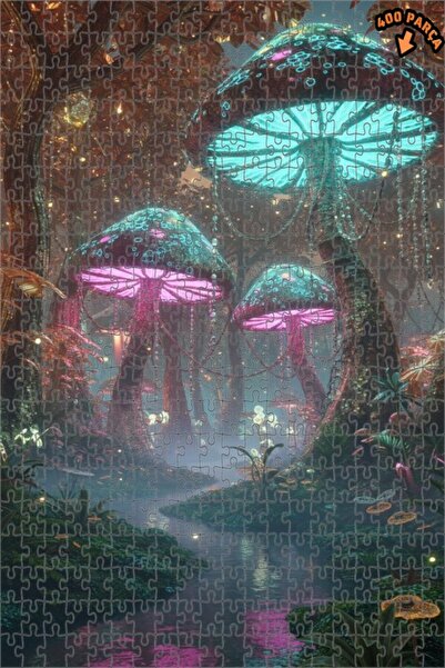 Teona Ahşap لغز خشبي مؤطر بطبقة مزدوجة بطباعة فنية رقمية لغابة الفطر السحرية ...