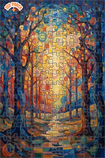 Teona Ahşap Colorful Forest Road Oil Painting Look Double-Deck Framed Wooden ...