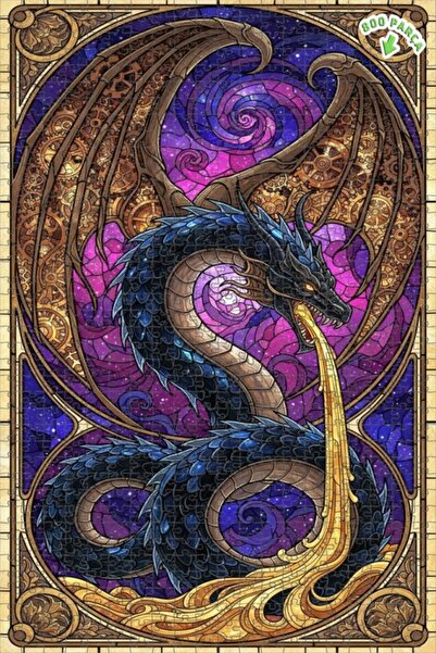 Teona Ahşap لغز خشبي مؤطر بطبقة مزدوجة بطباعة فنية للتنين السحري 800 قطعة 70x50