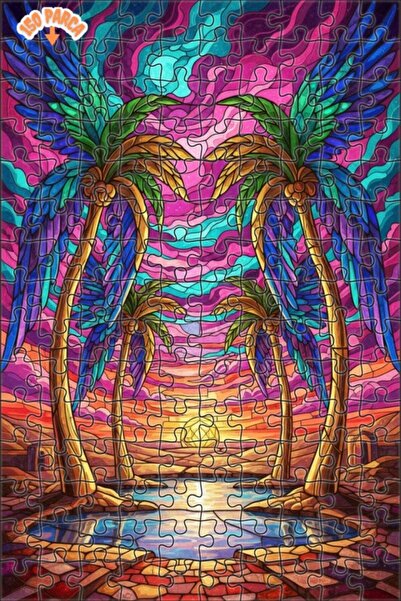 Teona Ahşap لغز خشبي بإطار مزدوج الطبقات على شكل نخيل مجنح عند غروب الشمس 150...