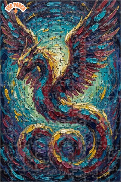 Teona Ahşap لغز خشبي مؤطر بطبقتين بتصميم فني للتنين بمظهر اللوحات الزيتية ثلا...