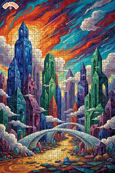 Teona Ahşap لغز خشبي مؤطر بطبقتين بمظهر لوحة زيتية لمدن الخيالية 500 قطعة 50×30