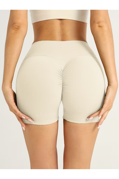 MAROVOAY Yüksek bel likralı arkası büzgülü mini tayt,spor tayt