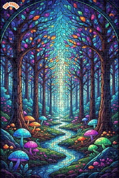 Teona Ahşap لغز خشبي على شكل طريق الغابة السحرية بمظهر فسيفساء زجاجي 500 قطعة...