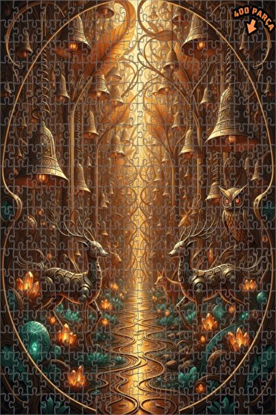 Teona Ahşap لغز خشبي بإطار ذو طبقتين بمظهر لوحة زيتية سحرية ذهبية من الغابة 4...