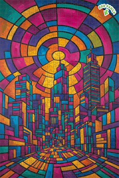 Teona Ahşap لغز خشبي بإطار ذو طابقين بمظهر لوحة زيتية لمنظر مدينة نابضة بالحي...