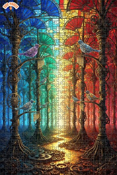 Teona Ahşap لغز خشبي بإطار مزدوج الطبقات بتصميم طيور ستيمبانك وغابة ملونة، لو...