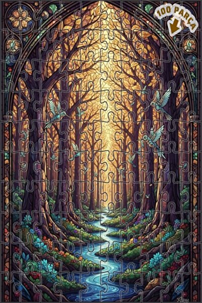 Teona Ahşap لغز خشبي مؤطر بطبقتين بتصميم فن الزجاج الملون لطيور الغابة السحري...