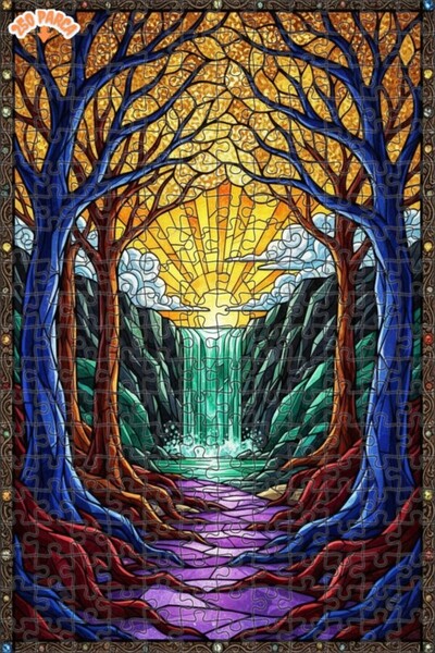 Teona Ahşap لغز خشبي بمنظر شلال الغابة السحرية مع زجاج ملون 250 قطعة 30×30