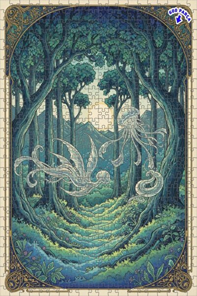 Teona Ahşap لغز خشبي بإطار مزدوج الطبقات بمظهر الألوان المائية، بتصميم خيالي ...