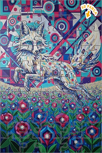 Teona Ahşap لغز خشبي بإطار ذو طبقتين بمظهر لوحة زيتية لثعلب الغابة الهندسي 50...