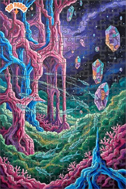 Teona Ahşap لغز خشبي مؤطر بطبقتين من غابة الفضاء الغامضة مع سلسلة أسماك كريست...