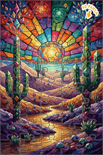 Teona Ahşap لوحة زيتية تصور صحراء الشمس مع الصبار الكريستالي، 50 قطعة، مقاس 1...