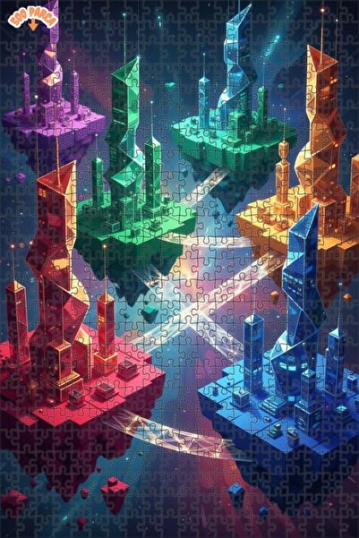 Teona Ahşap لغز خشبي بإطار مزدوج الطبقات بمظهر فني رقمي لمدن المستقبل الملونة...