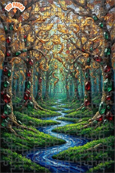 Teona Ahşap Mysterious Forest Jewels Oil Painting Look Double-Deck Framed Woo...