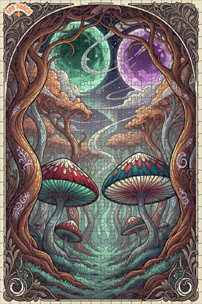 Teona Ahşap لغز خشبي رائع على شكل فطر الغابة ذو طبقتين مؤطر 500 قطعة 50x30