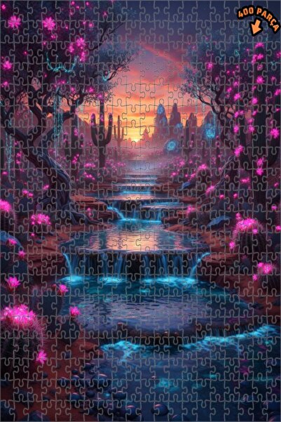 Teona Ahşap لغز فني بمنظر شلالات الصحراء السحرية بألوان مائية 400 قطعة 35×35