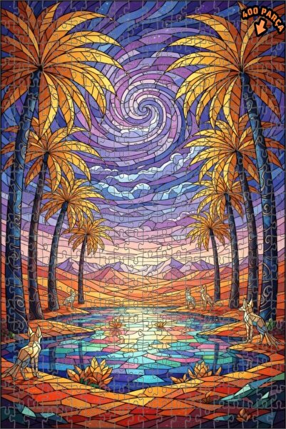 Teona Ahşap لغز خشبي فني من الزجاج الملون بتصميم الثعالب السحرية، لغز خشبي بإ...