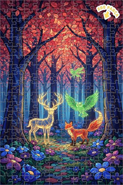 Teona Ahşap لغز خشبي بتصميم فني زجاجي ملون لحيوانات الغابة السحرية 200 قطعة 2...