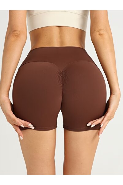 MAROVOAY High Waist Stretch Fabric Back Gathered Mini Leggings, Sports Leggings