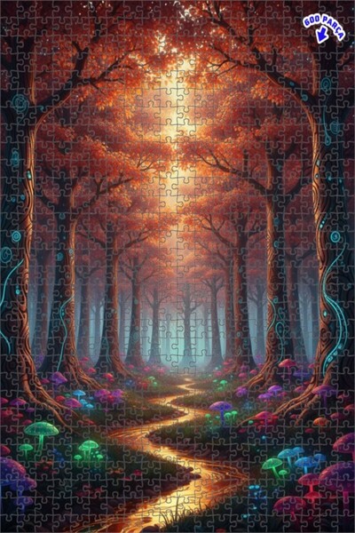 Teona Ahşap لغز خشبي مؤطر بطبقتين بتصميم فني يشبه لوحة زيتية لطريق الغابة الس...