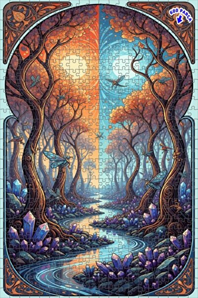 Teona Ahşap لغز خشبي مؤطر بطبقتين من الغابة الكريستالية السحرية 600 قطعة 50x35