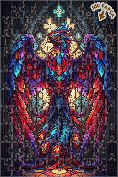 Teona Ahşap لغز خشبي على شكل طائر الفينيق الملون ذو الريش الزجاجي الملون 100 ...