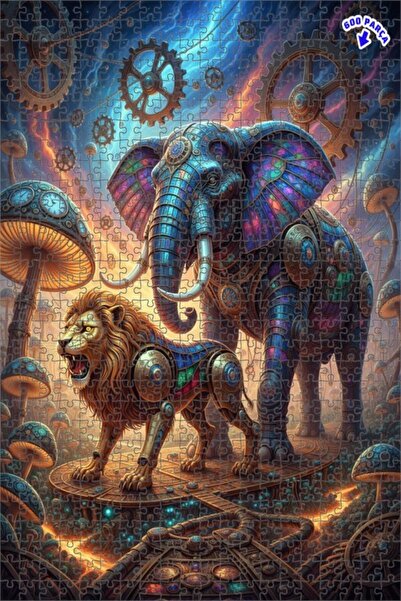 Teona Ahşap لغز خشبي مؤطر بطبقتين على شكل الأسد والسحالي 600 قطعة 50x35